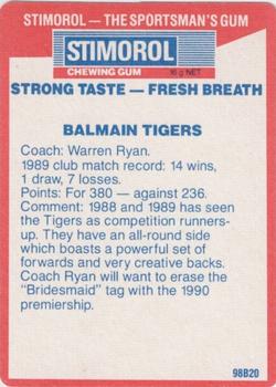 1990 Stimorol NRL #11 Crest - Tigers Back